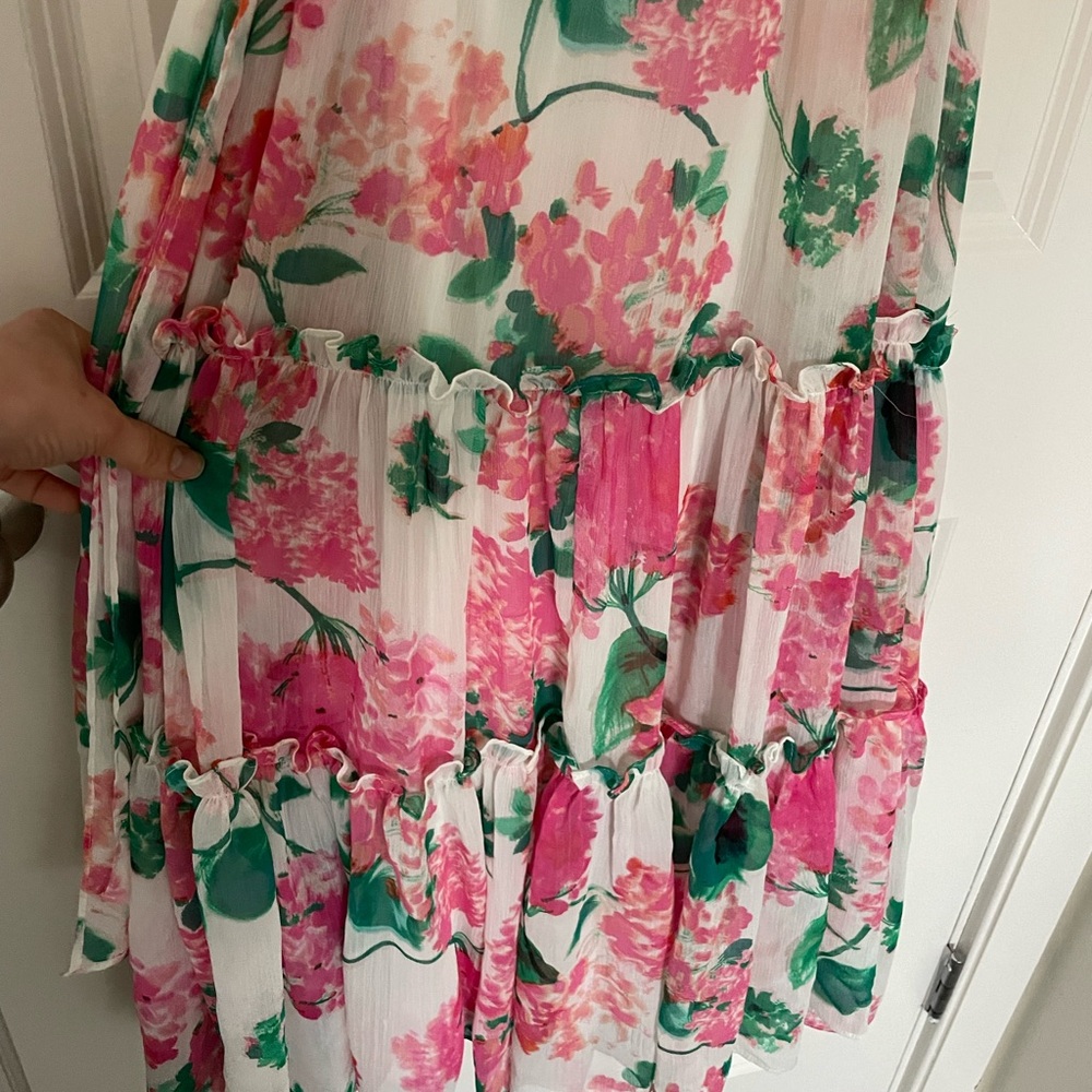 Calvin Klein White Maxi Dress with Pink & Green Floral Print - Picture 5 of 6